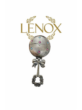 Lenox Silverplate Baby Rattle Keepsake Box w/ Pink & Blue Rhinestones Bow Handle
